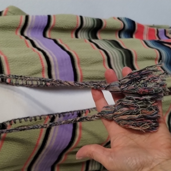 Anthropologie Moth Calexico Multicolor Stripe Knit Hooded Fringe Poncho Small - Picture 9 of 13